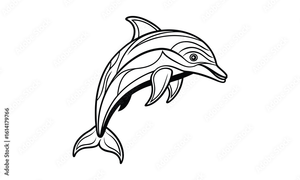 Naklejka premium Dolphin t shirt design silhouette and vector line art Elegant Dolphin Line Art for Beachwear, Posters, and Creative Projects