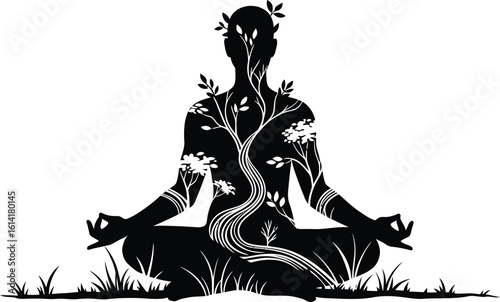 Meditating Silhouette: Nature Harmony Vector Art