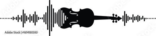 Violin Silhouette with Abstract Sound Waves Vector