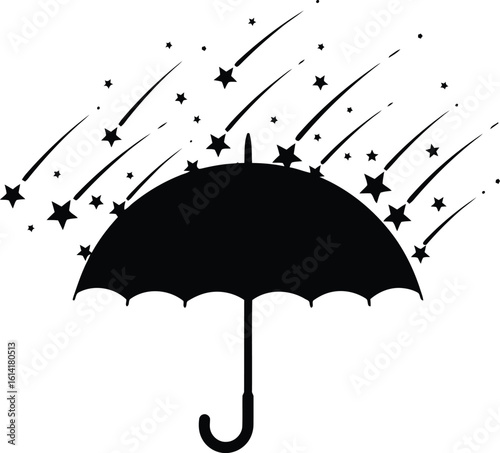 Surreal Umbrella Catching Falling Stars Silhouette