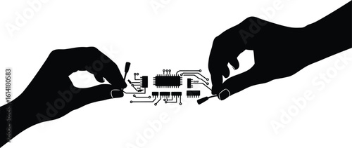 Silhouette Hands Wiring Circuit Board