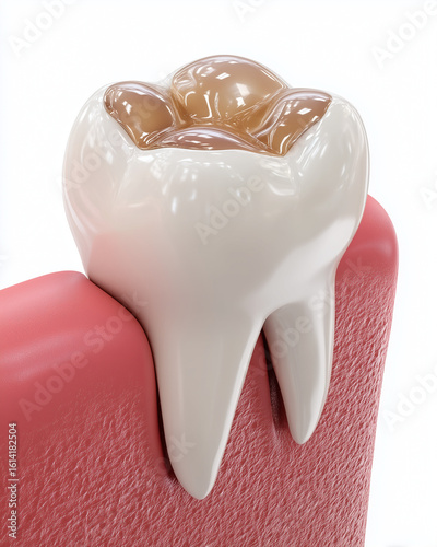 Close-up 3D Medical Render of a Tooth with Ceramic Onlay Filling