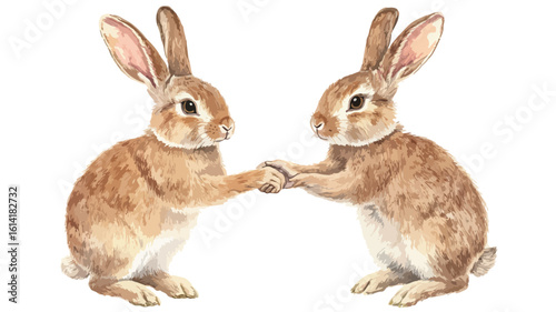 Rabbit watercolor painting shaking hands