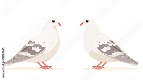 Graceful White Pigeons in Wide-angle View