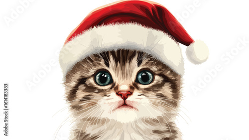 Cute Cat Santa Christmas Card Vector