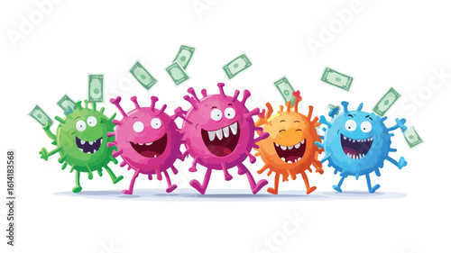 Virus Characters Eating Money Illustration