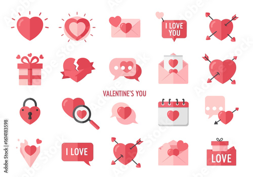 A Collection of Adorable Valentine's Day Icons Featuring Hearts Envelopes and Romantic Symbols for a Sweet Celebration