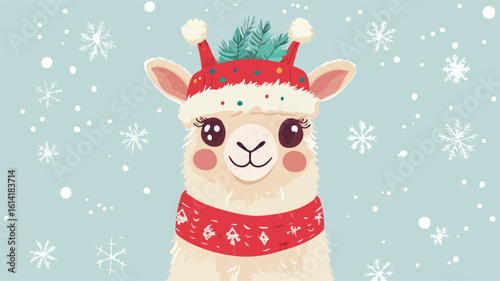 Festive Cute Llama Alpaca Character Illustration