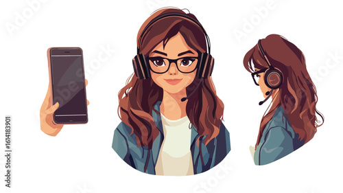 Professional Female Operator Character Illustration