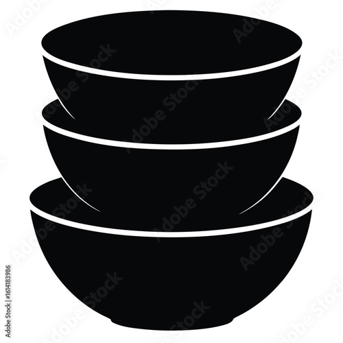 Stacked black bowls with white outlines vector
