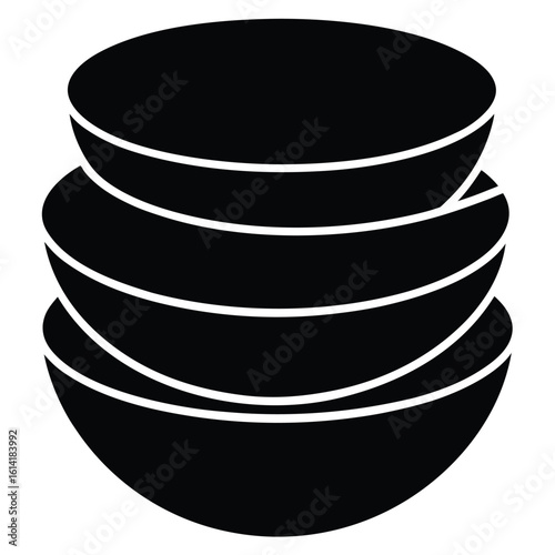 Stacked black bowls with white outlines vector