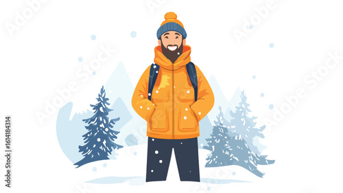 Weather reporter in snowstorm reporting