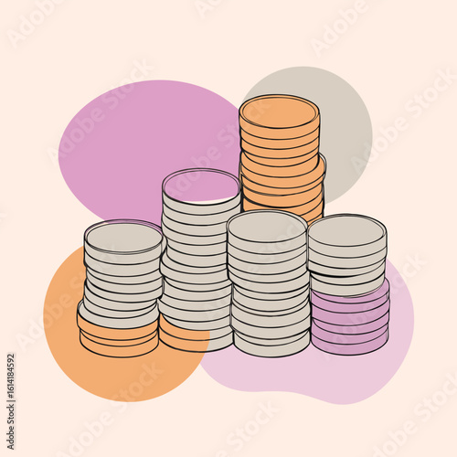 Three stacks of coins in ascending order of height