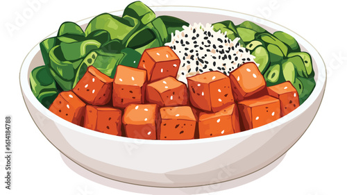 Vegan Poke Bowl Mockup with Marinated Tofu