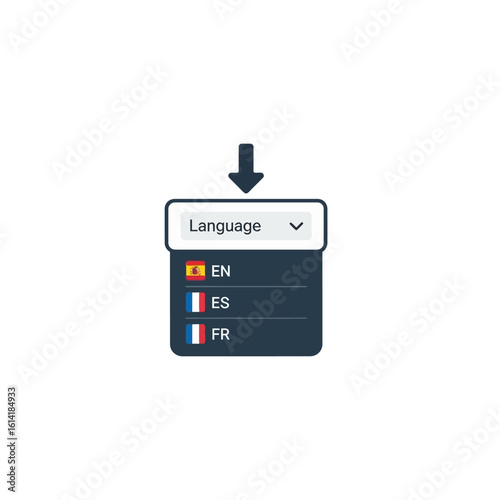 A simple graphic depicting a language selection menu with English, Spanish, and French options.