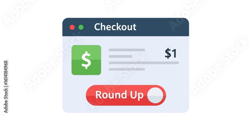 A checkout screen with a dollar symbol, a one dollar charge, and a "Round Up" toggle button.