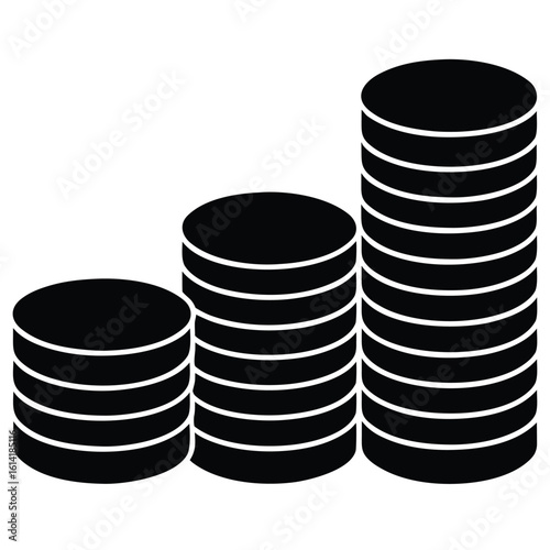 Three stacks of coins in ascending order of height