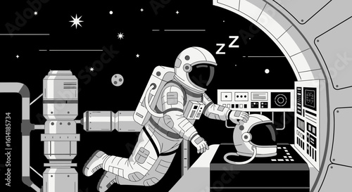 Astronaut Resting In Space Station Taking A Nap Floating Around During Exploration