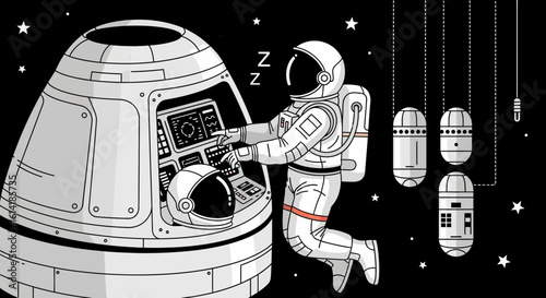 Astronaut Sleeping In Spacecraft During Mission In Outer Space Exploration