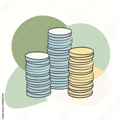 Three stacks of coins in ascending order of height
