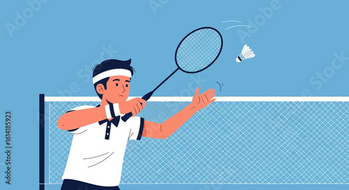 Badminton Player In Action During A Match Vector Illustration