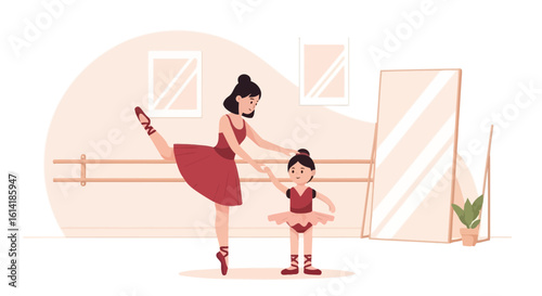 Ballet Class With Mother And Daughter Practicing Graceful Movements At Studio