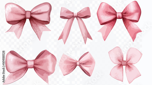 Watercolor Coquette Pink Bow Ribbon Element Set