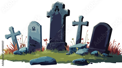 Isolated Cemetery Tombstone Composition