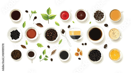 Top View Coffee Tea Collection Cut Out