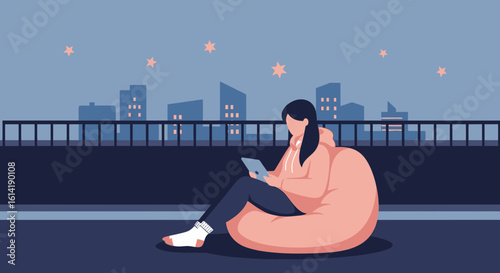 Cozy Evening In Cityscape Relaxation With Tablet Digital Connection And Stars