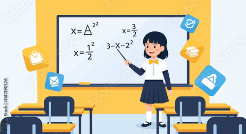 Diligent Student Explaining Complex Math Problem on Whiteboard In Class Atmosphere