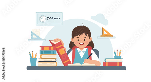 Diligent Young Pupil Engrossed In Academic Pursuits At Her Study Table