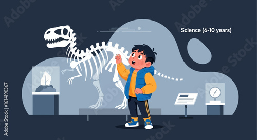 Discovering Ancient Giants: Boy Explores Dinosaur Skeleton In Natural History Museum