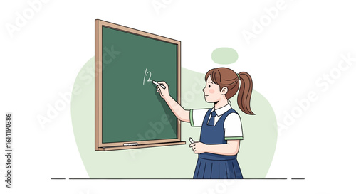 Diligent Student Writes On Blackboard In A Class Learning Environment