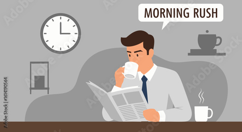 Early Morning Routine With Coffee And Newspaper Before Heading Off To Work