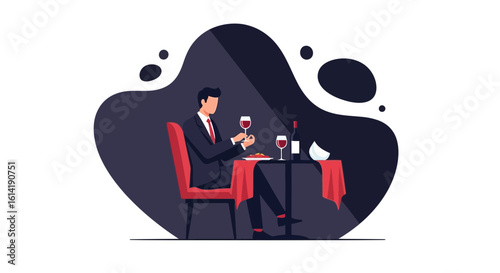 Elegant Evening Alone Enjoying Wine At Dinner In A Dimly Lit Setting