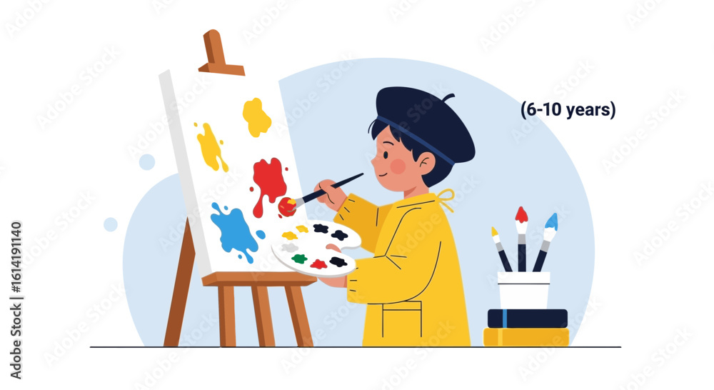 Fototapeta premium Creative Little Artist Immersed In Painting And Expressing Their Artistic Talents
