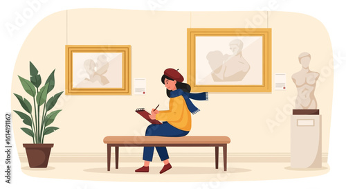 Creative Moment Artist Capturing Classic Art In Museum Gallery Interior