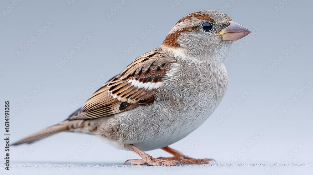 Detailed Close-Up of a Male House Sparrow Perched in Tranquil Setting Detailed Close-Up of a Male House Sparrow Perched in Tranquil Setting