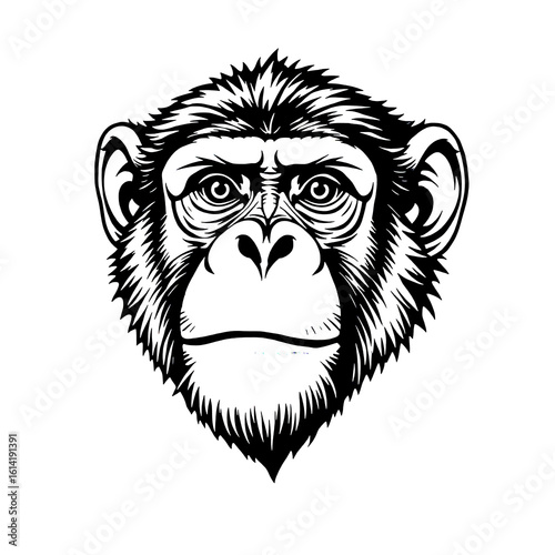 Gorilla head illustration with a strong and authoritative expression.