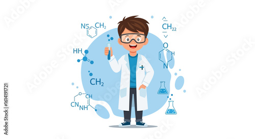 Enthusiastic Young Scientist Conducting Chemistry Experiment In Laboratory Setting