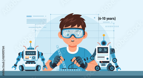 Enthusiastic Youngster Assembles A Modern Robot In a Home Workshop