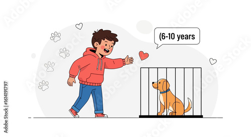 Excited Boy About To Adopt A New Puppy From The Animal Shelter