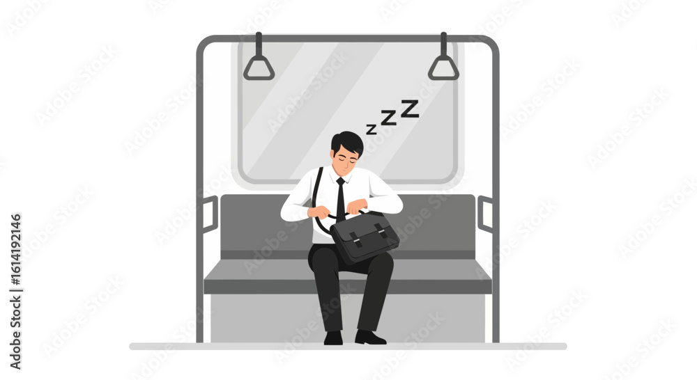 Fototapeta premium Exhausted Commuter Taking A Nap On Public Transit After Long Day At Work