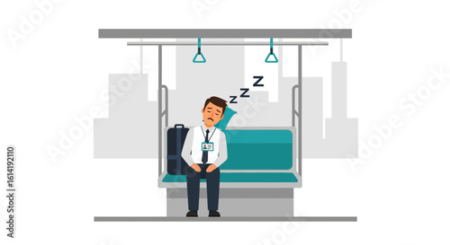 Exhausted Businessman Dozing Off On Public Transport After A Long Day