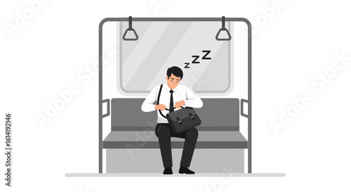 Exhausted Commuter Taking A Nap On Public Transit After Long Day At Work