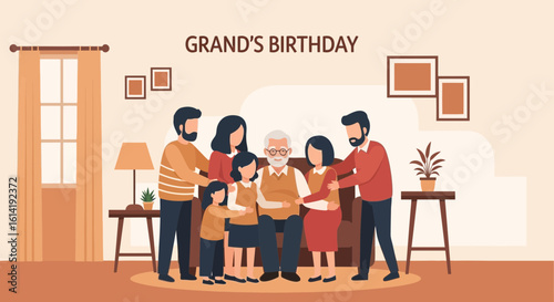 Family Celebrates Grandfather's Birthday At Home With Love And Happiness