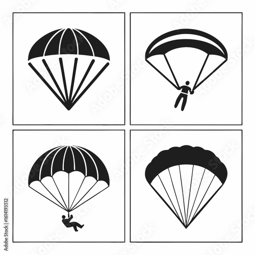Vector art of a set of parachute icons isolated on white background