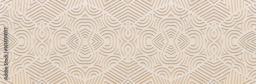 Banner, cover design, fresco. Geometric ethnic vintage pattern on a light background, embossing. Zentangle, doodling, handmade. Ornaments, arabesques, mandala of the East, Asia, India, Mexico, Aztecs.