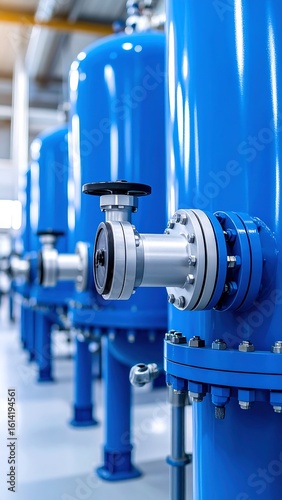 Industrial blue tanks with valves